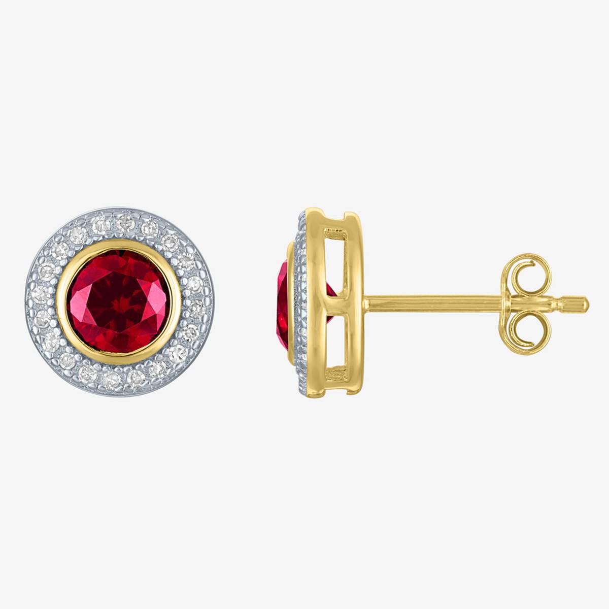 Nova Star(R) Lab Grown Diamond & Created Ruby Halo Stud Earrings