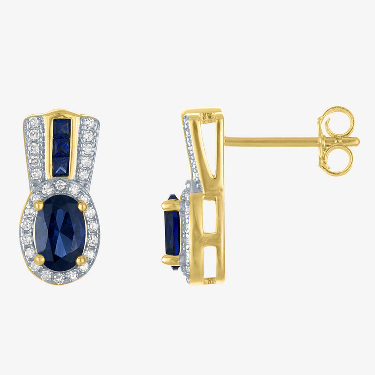 Nova Star(R) Lab Created Blue Sapphire & Lab Diamond Stud Earrings