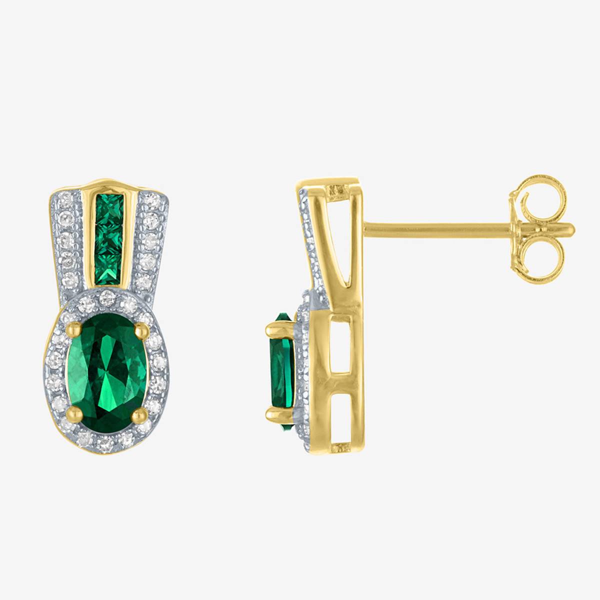 Nova Star(R) Lab Created Emerald & Lab Grown Diamond Stud Earrings