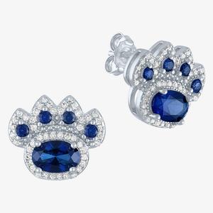 Nova Star(R) Lab Grown Blue Sapphire & Diamond Paw Stud Earrings