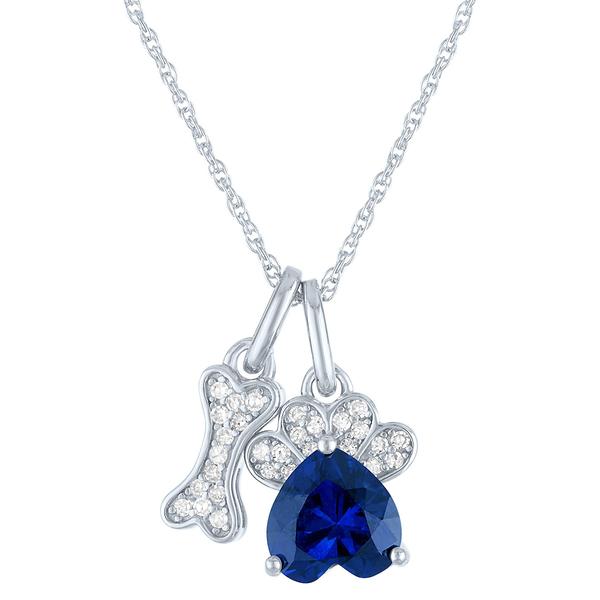 Nova Star(R) Lab Grown Diamond & Sapphire Dog Paw & Bone Necklace