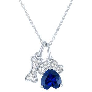 Nova Star(R) Lab Grown Diamond & Sapphire Dog Paw & Bone Necklace