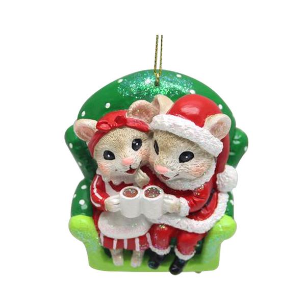 Resin Mouse Couple Ornament Wearing Santa Hats