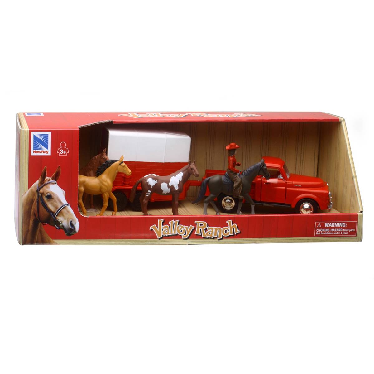 New Ray Valley Ranch Dodge Vintage Pick-Up & Horse Trailer Set