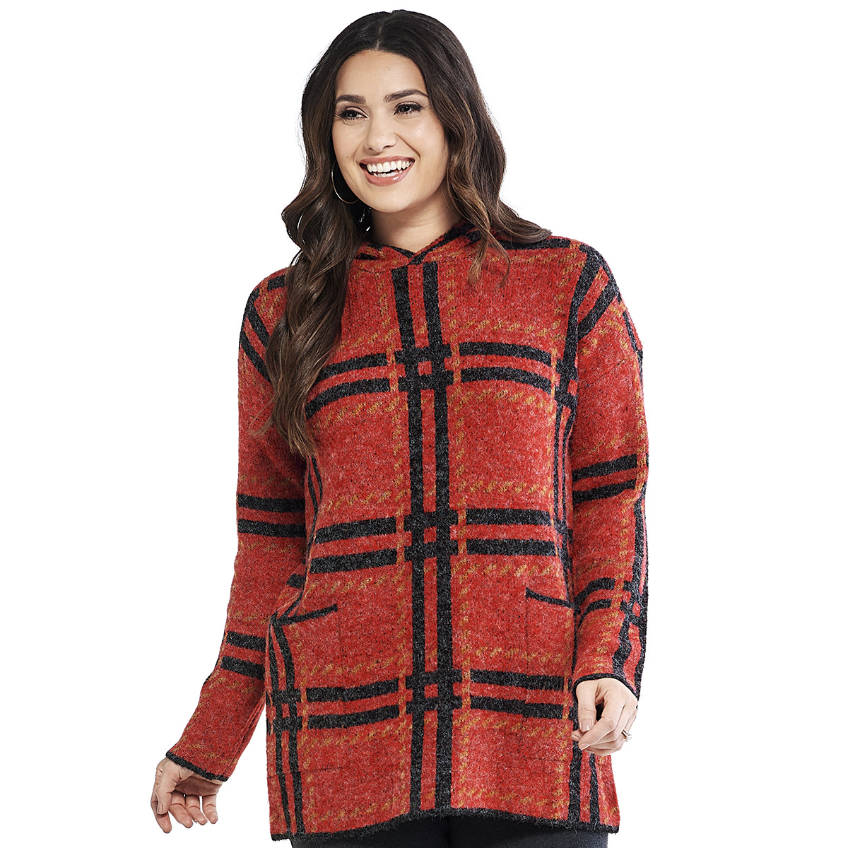 Womens Joseph A. Plaid Hooded Pullover Sweater