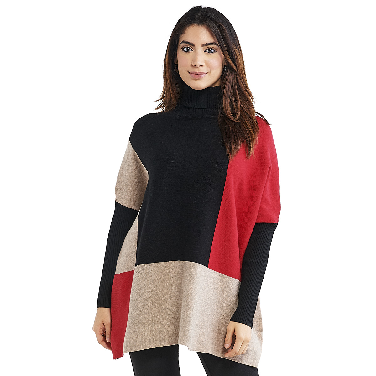 Plus Size Joseph A. Long Sleeve Color Block Poncho Sweater