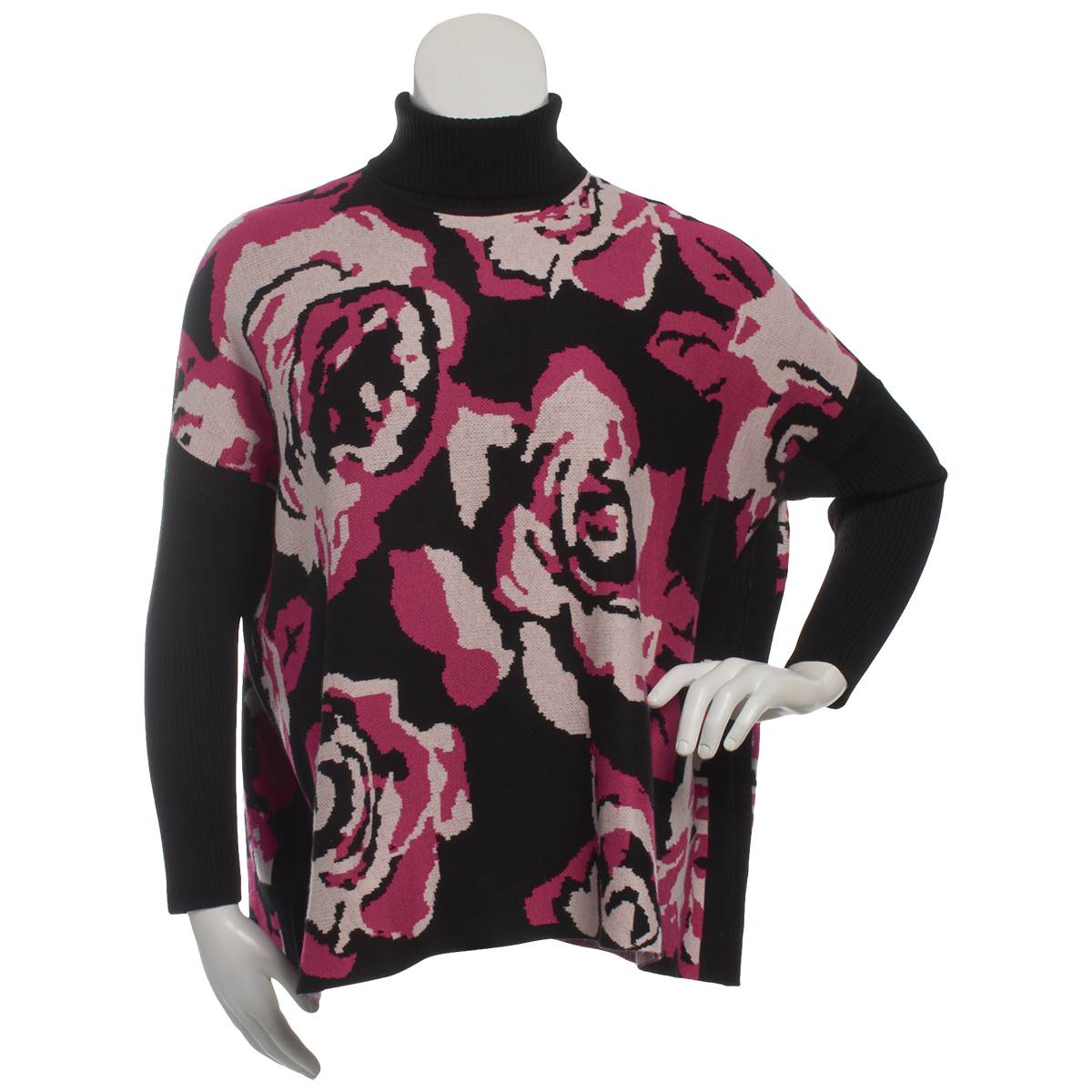 Womens Joseph A. Long Sleeve 2-Tone Floral Turtleneck