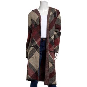 Plus Size Joseph A. Long Sleeve Autumn Plaid Hooded Cardigan
