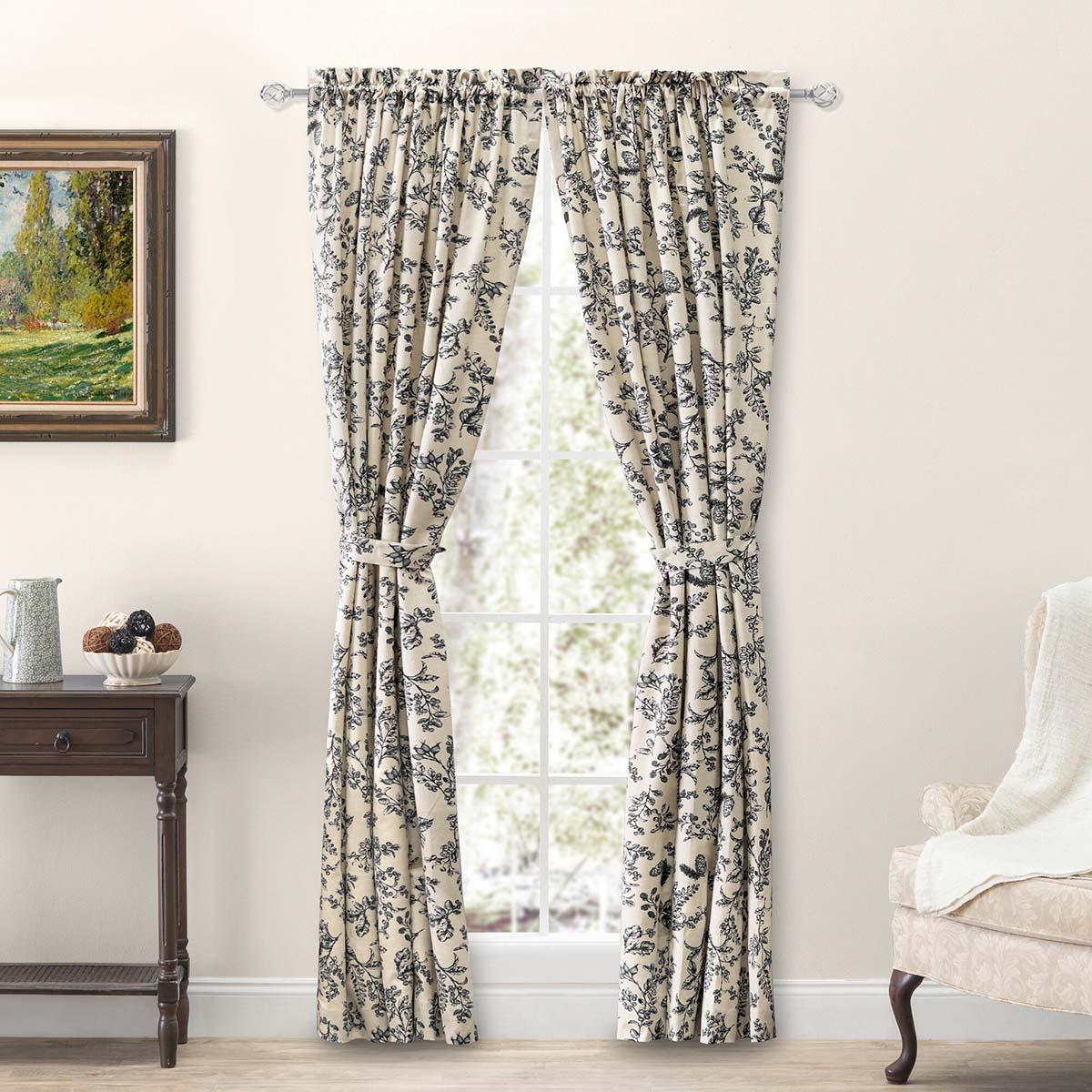 Ricardo Waverly Gardens Tailored Curtain Panel Curtain Pair with tiebacks 84"W x 45"L - Indigo  white