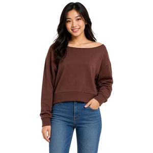 Juniors Cotton Candy Fleece Off the Shoulder Boat Neck Pullover alternate view
