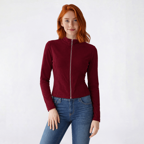 Juniors Cotton Candy Ribbed Double Zip Mock Neck Jacket