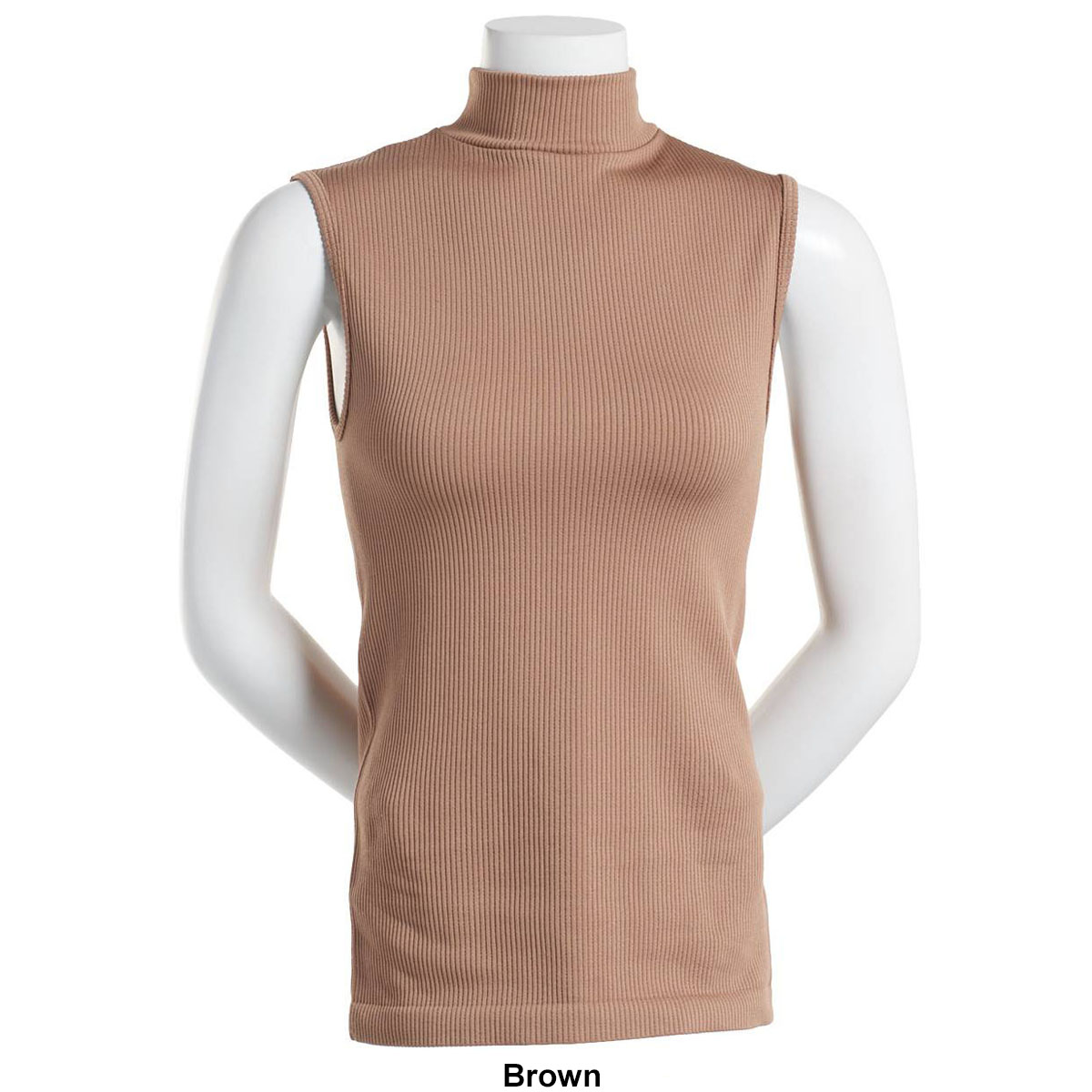 Womens Runway Ready Seamless Sleeveless Ribbed Mock Neck Top