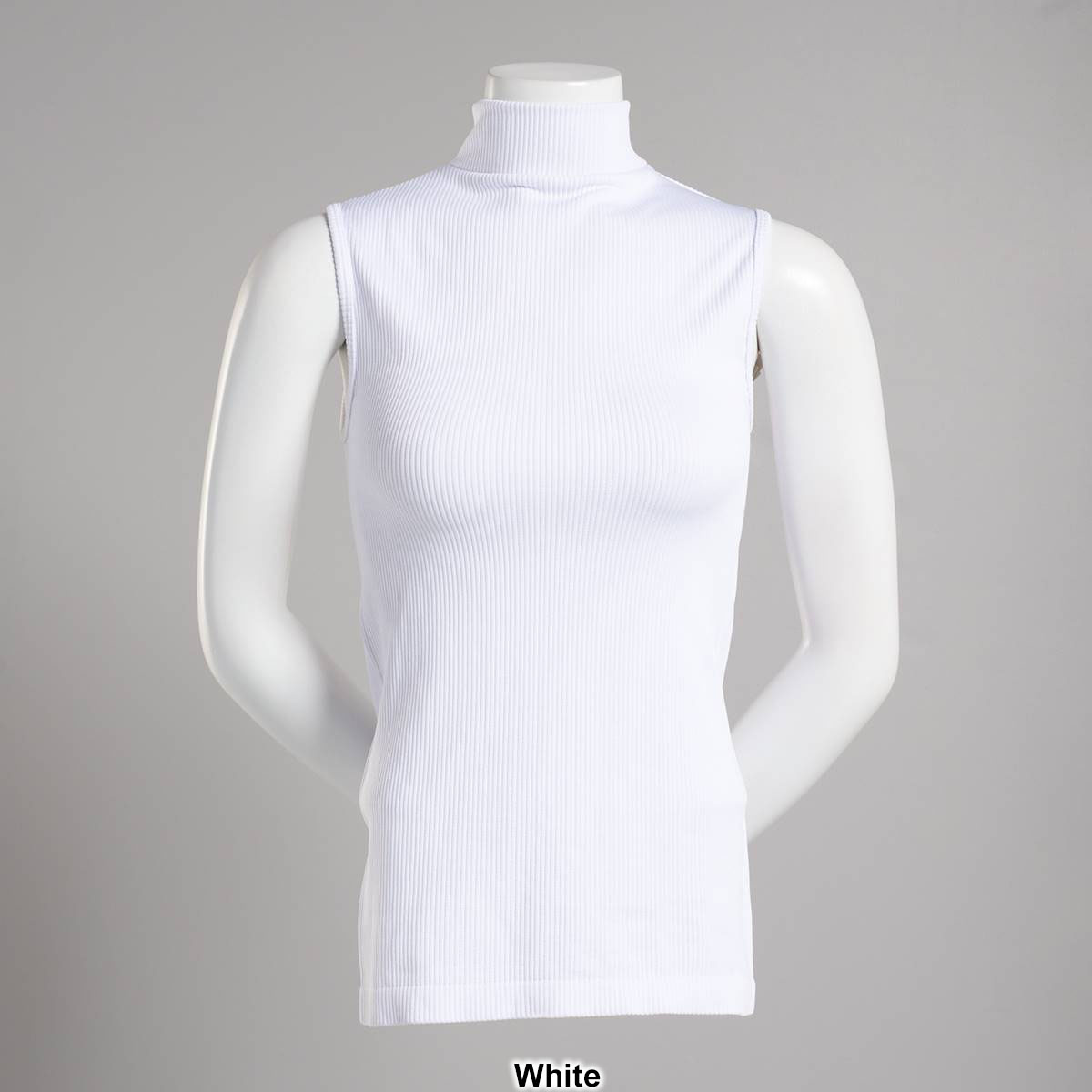 Womens Runway Ready Seamless Sleeveless Ribbed Mock Neck Top