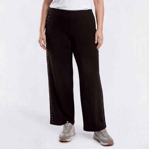 Plus Size Runway Ready Pull On Solid Studded Wide Leg Pants