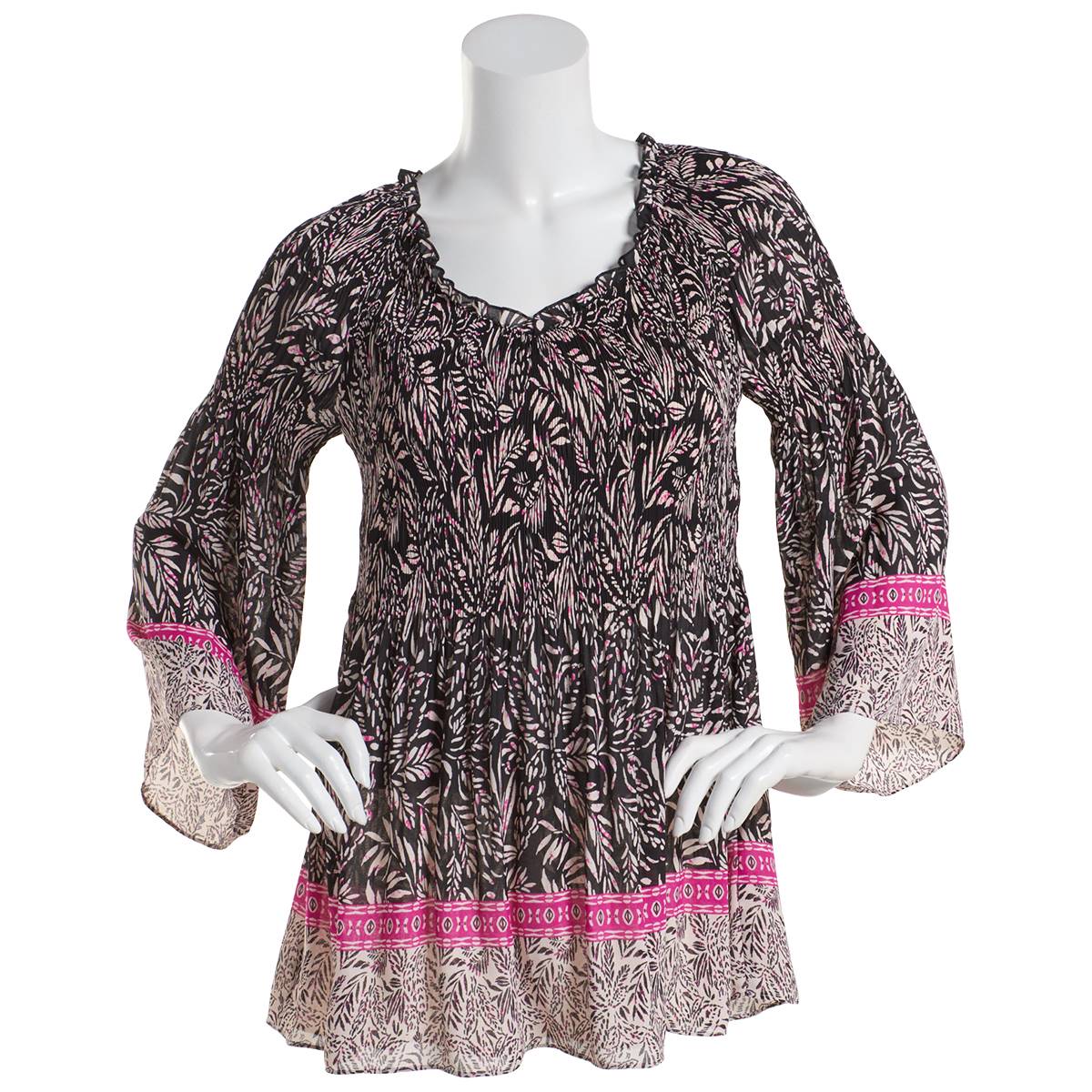 Womens Floral & Ivy 3/4 Bell Sleeve Frill V-Neck Palm Blouse