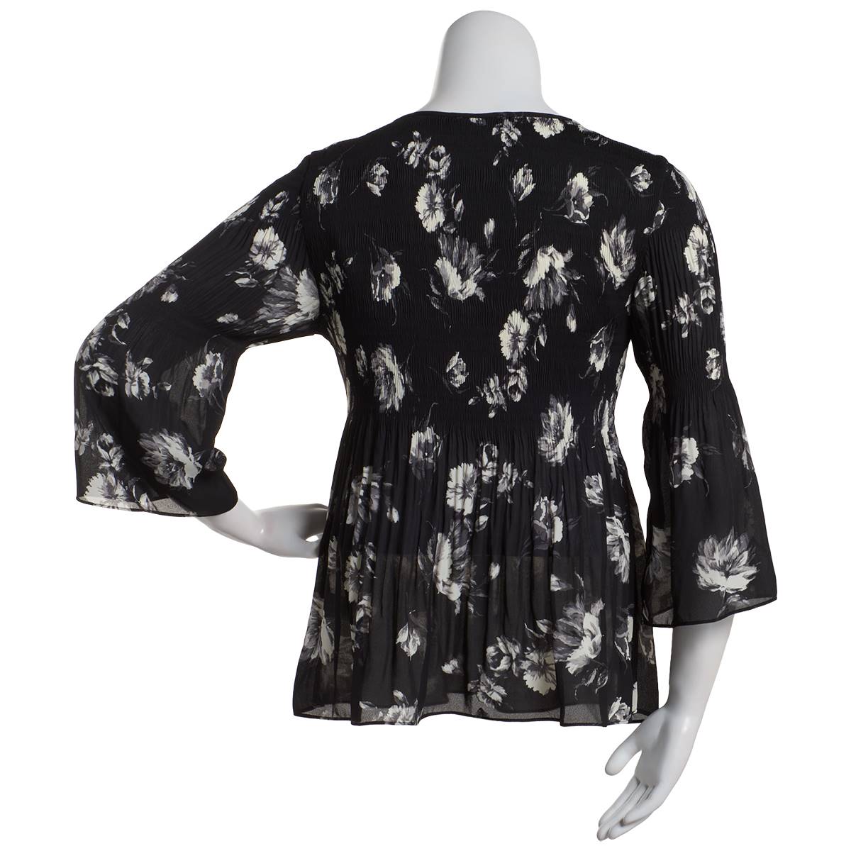 Womens Floral & Ivy 3/4 Sleeve Floral Keyhole Blouse