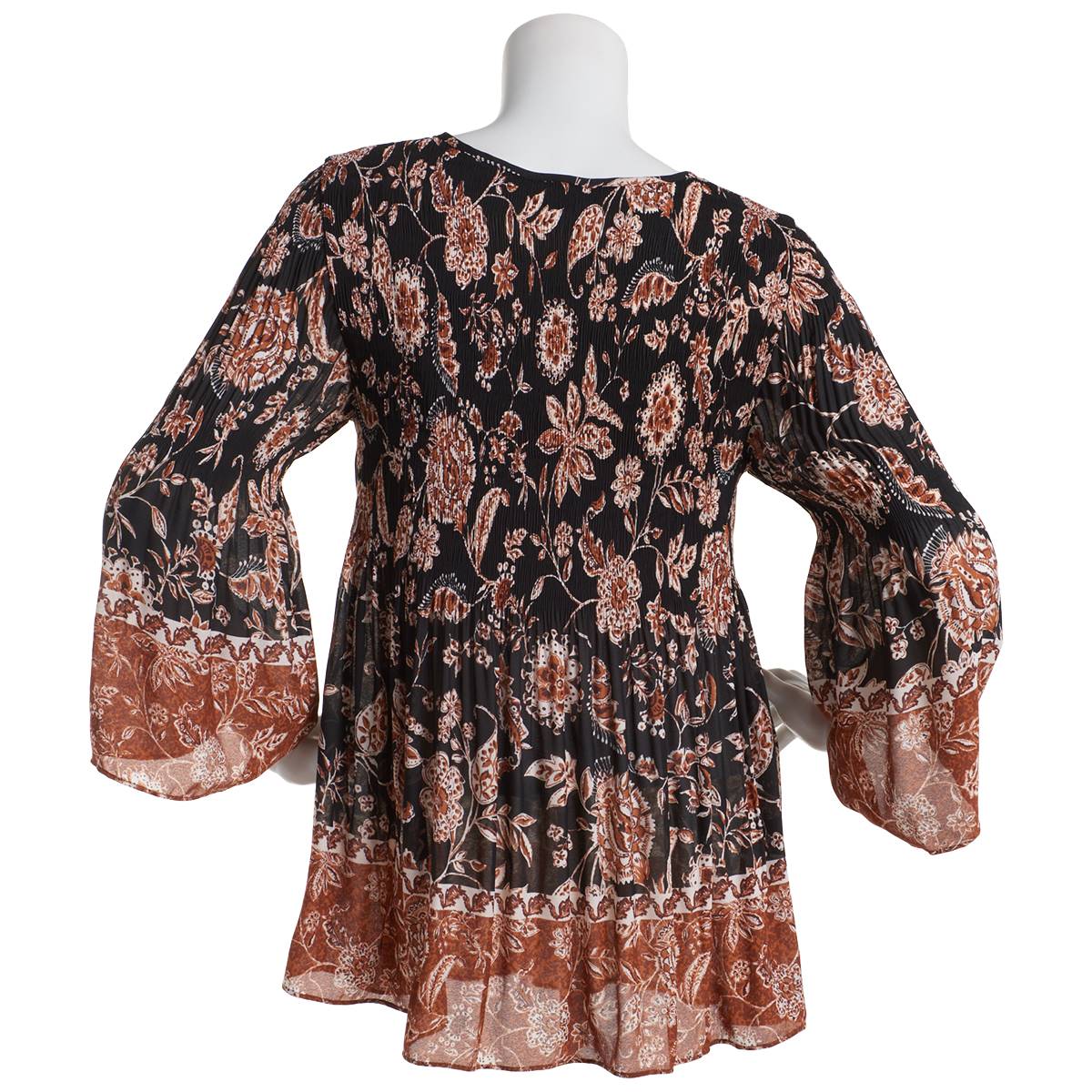 Womens Floral & Ivy Bell Sleeve Keyhole Paisley Floral Blouse