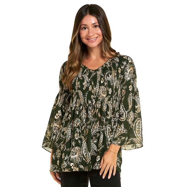 Womens Floral & Ivy 3/4 Keyhole Paisley Pleater Blouse - Green