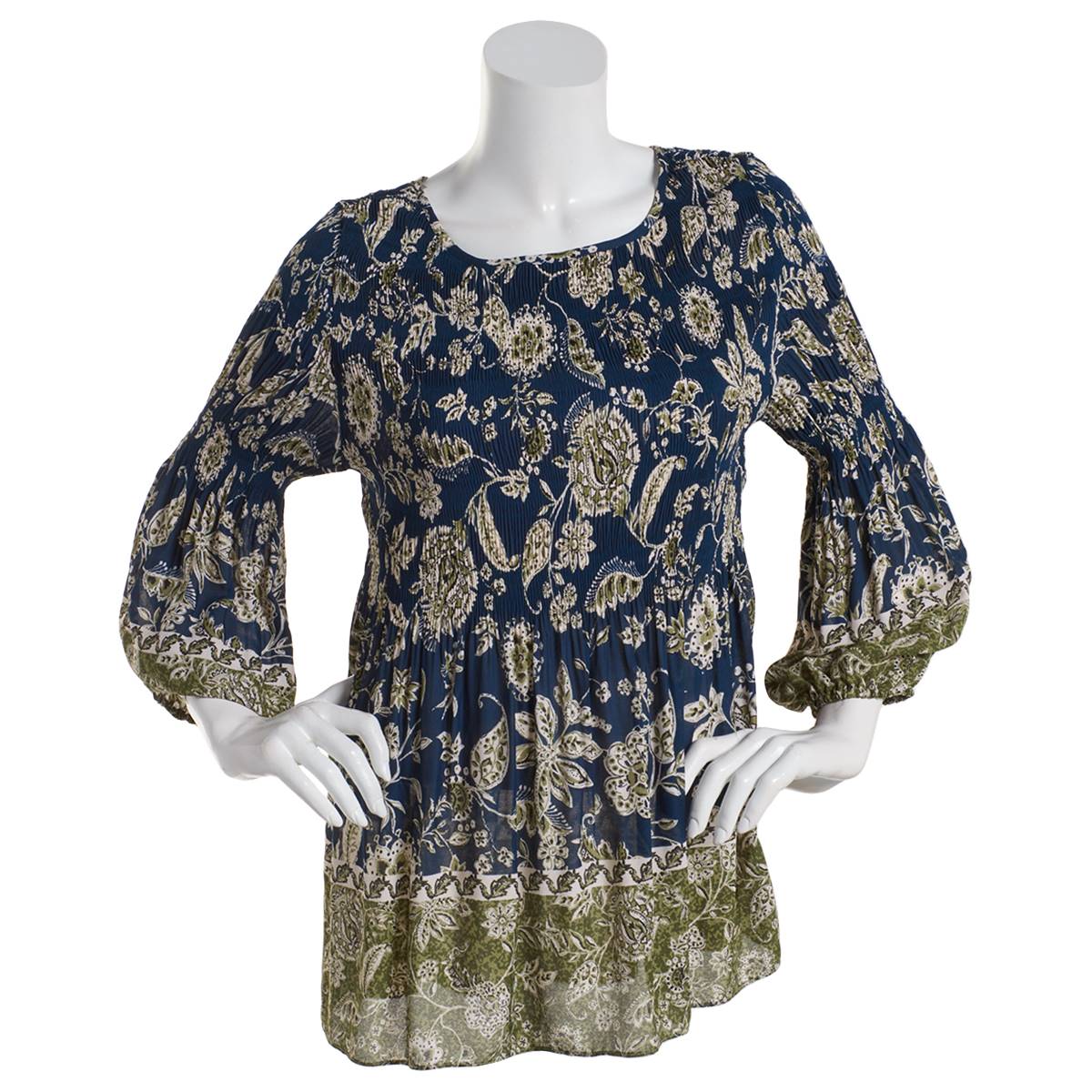 Womens Floral & Ivy 3/4 Sleeve Floral Round Neck Blouse