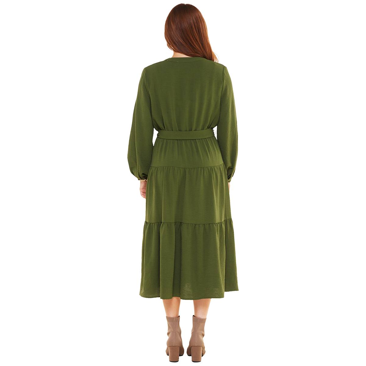 Womens Emma & Michele Long Sleeve Tier Airflow Midi Dress