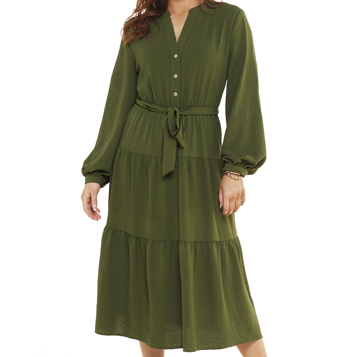 Womens Emma & Michele Long Sleeve Tier Airflow Midi Dress