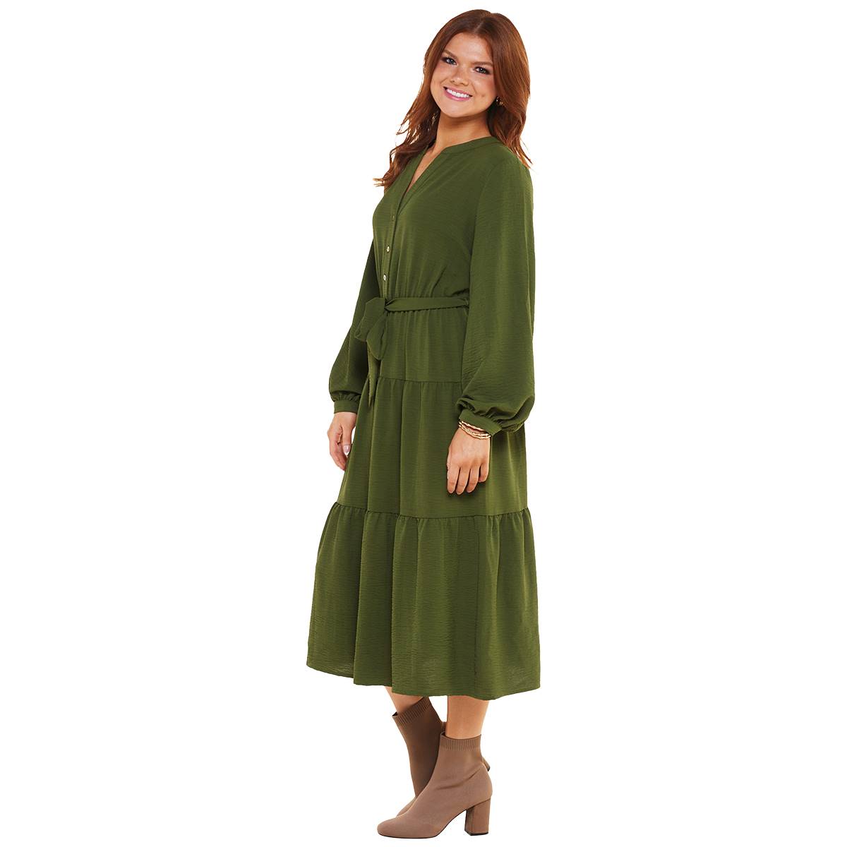 Womens Emma & Michele Long Sleeve Tier Airflow Midi Dress