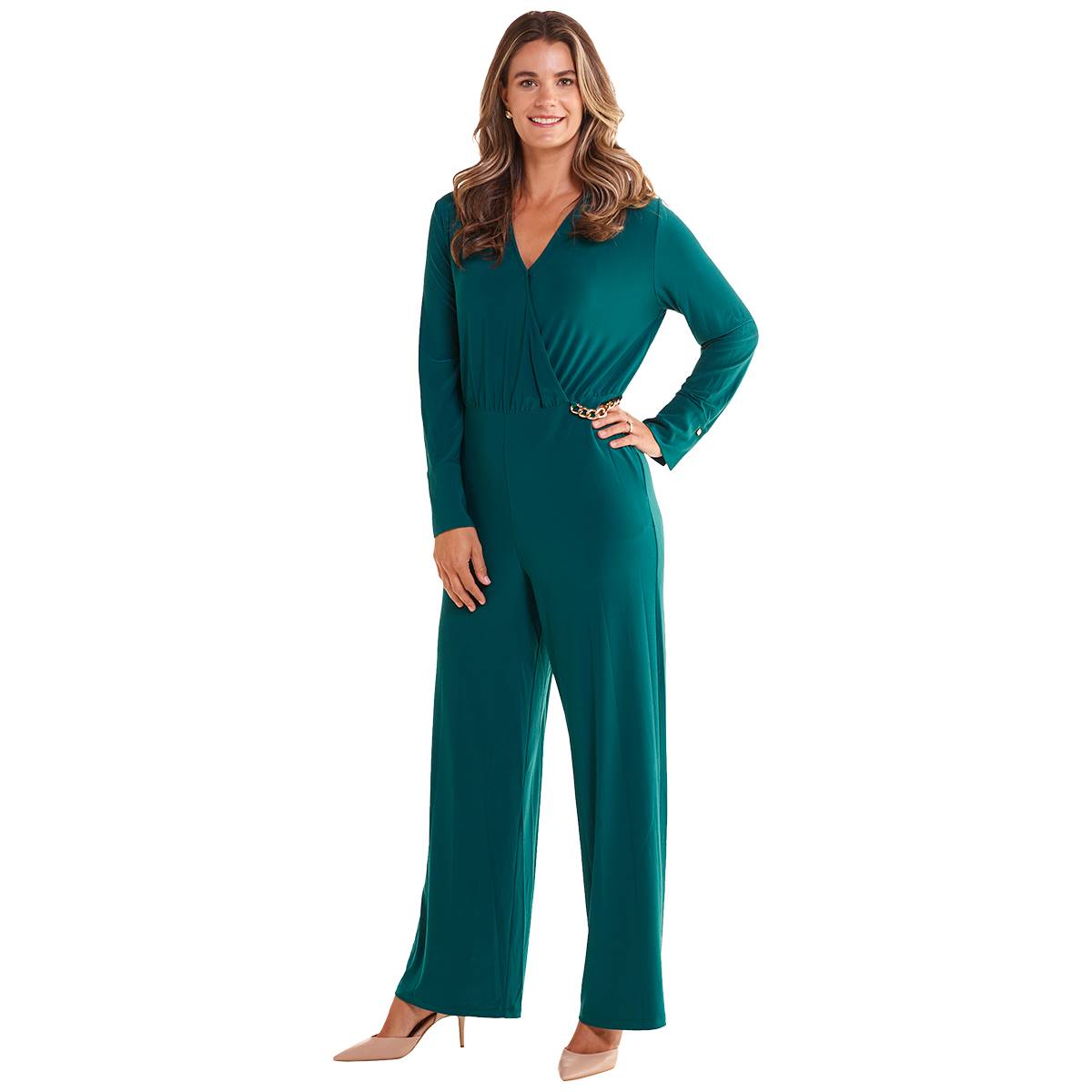 Womens Emma & Michele Long Sleeve Surplus Collar Jumpsuit