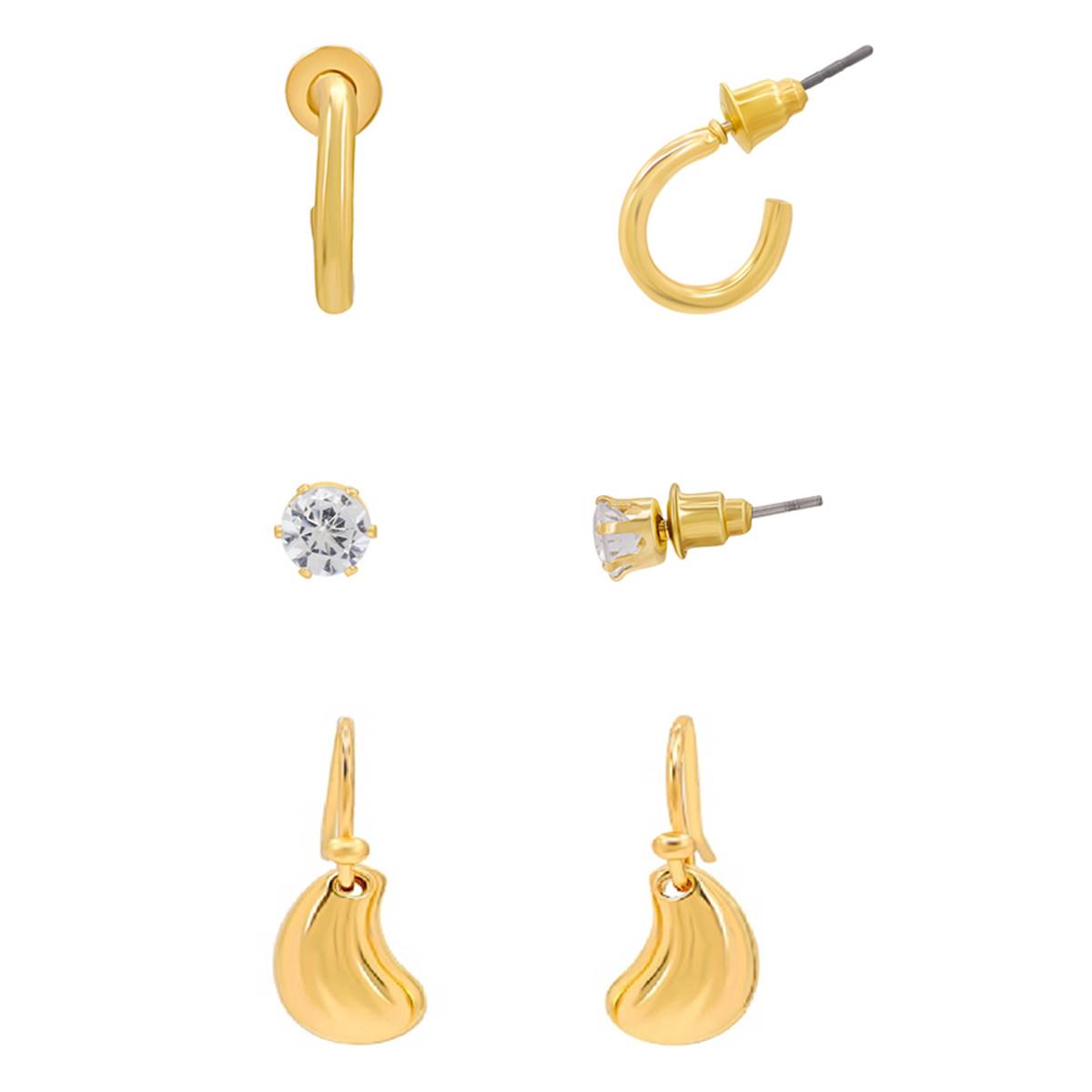 Design Collection Gold-Tone CZ 3pc. Earrings Set