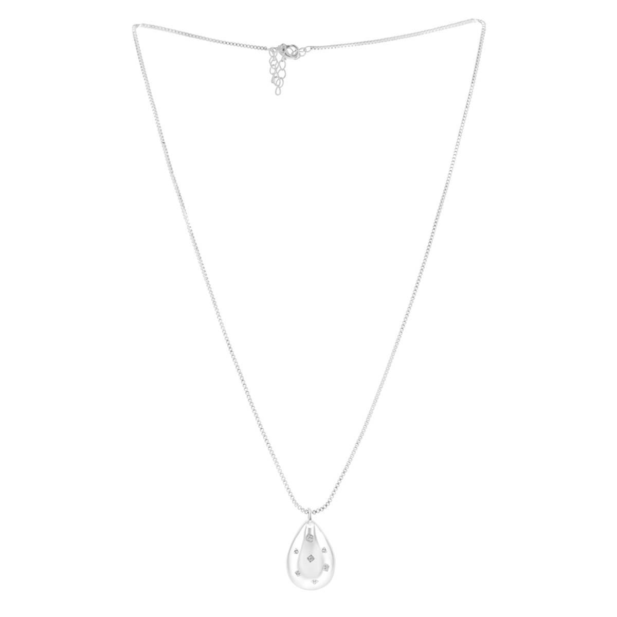 Design Collection Silver-Tone CZ Teardrop Pendant Necklace