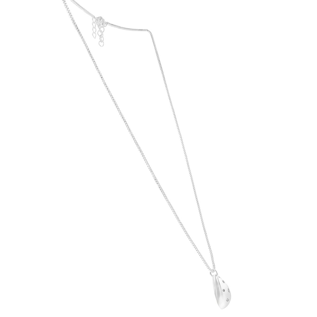 Design Collection Silver-Tone CZ Teardrop Pendant Necklace