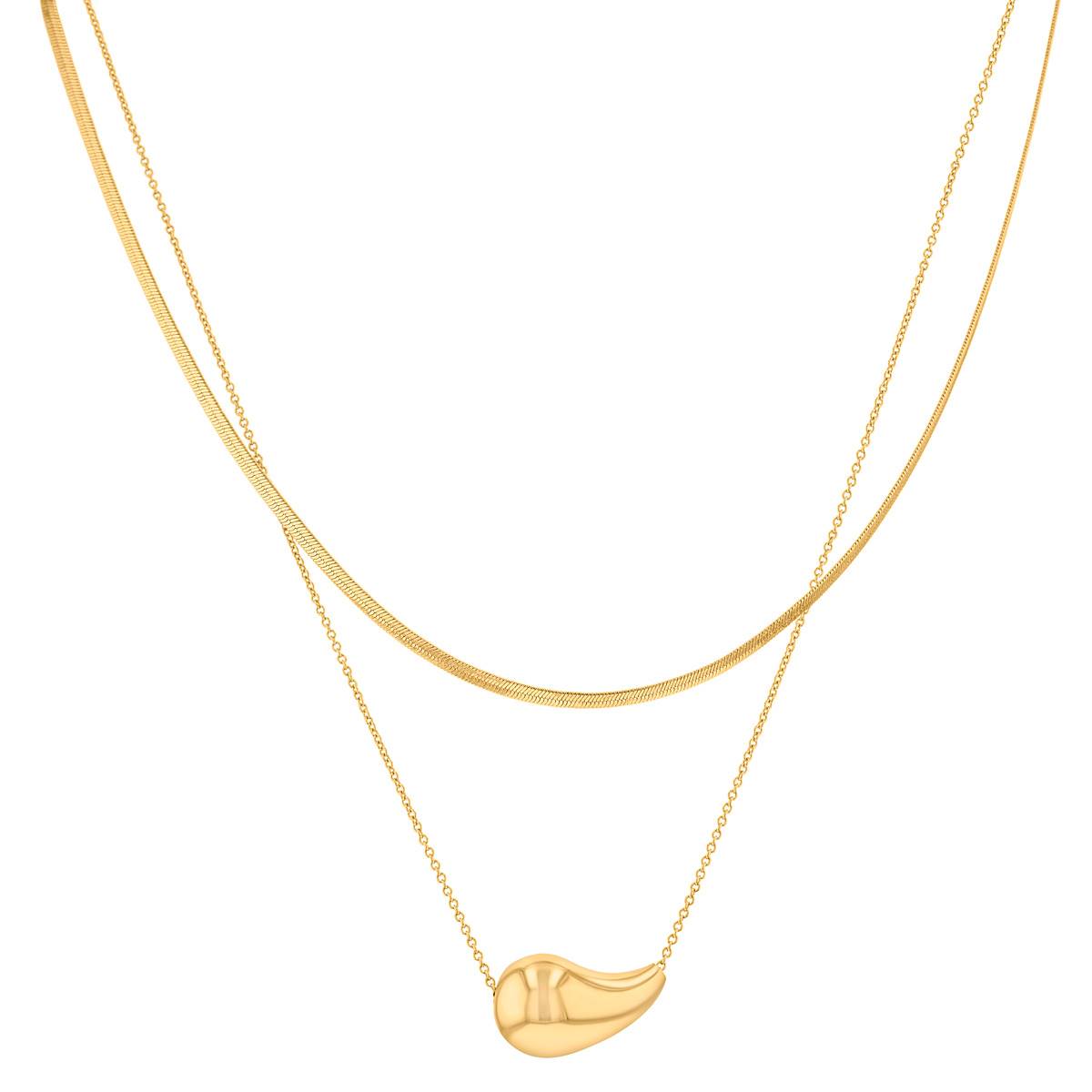 Design Collection Gold-Tone Teardrop Pendant Multi-Row Necklace