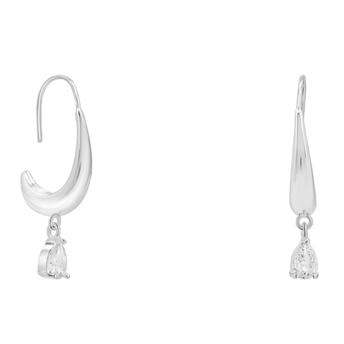 Design Collection Silver-Tone CZ Drop Hoop Earrings