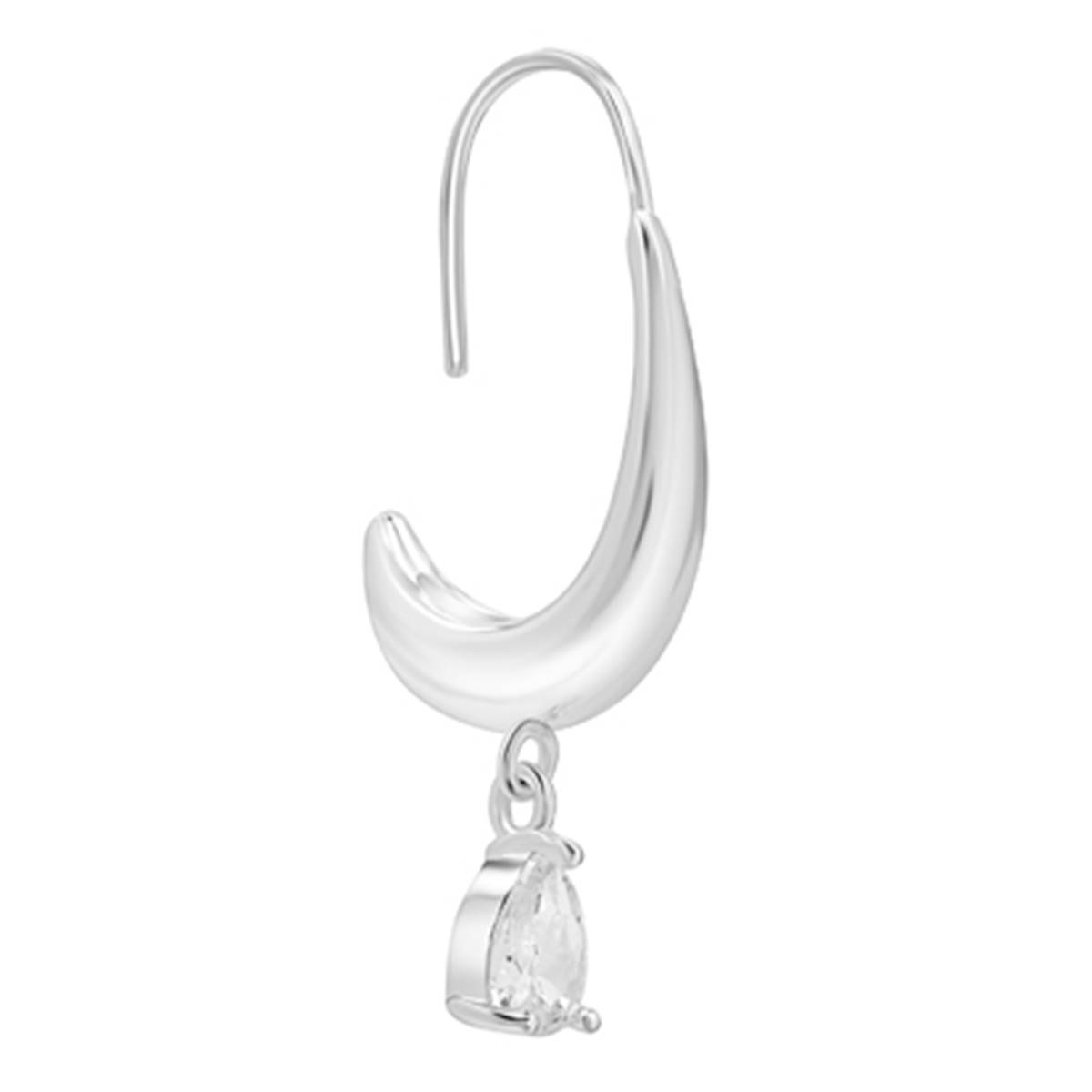 Design Collection Silver-Tone CZ Drop Hoop Earrings