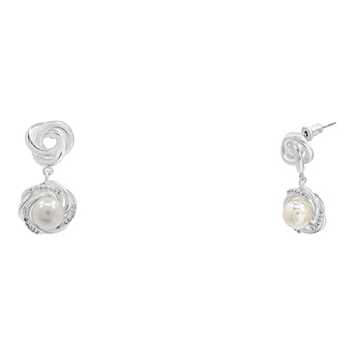 Design Collection Sterling CZ & Pearl Knot Drop Earrings