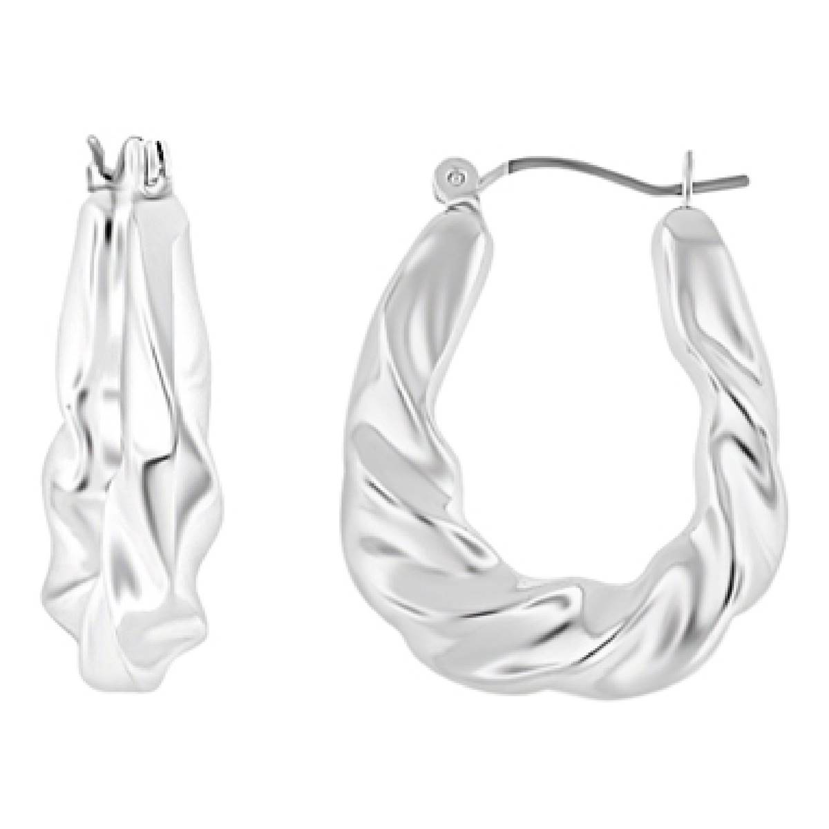 Design Collection 25x30mm Silver-Tone Twisted Hoop Earrings