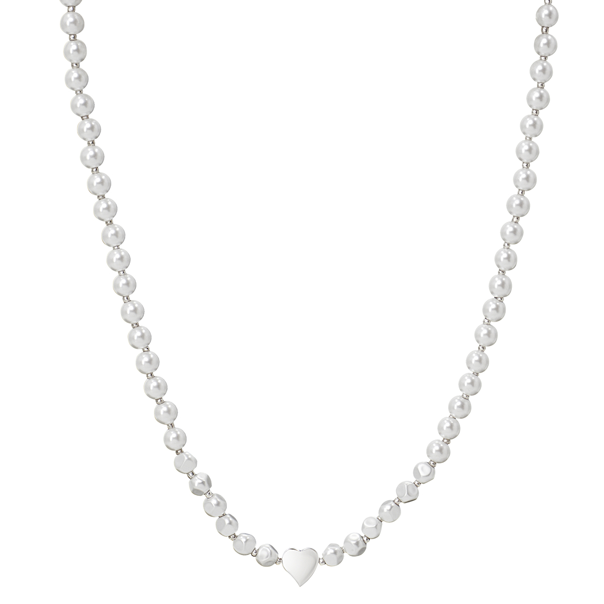 Design Collection Glass Pearl W/ Sculpted Heart Charm Necklace