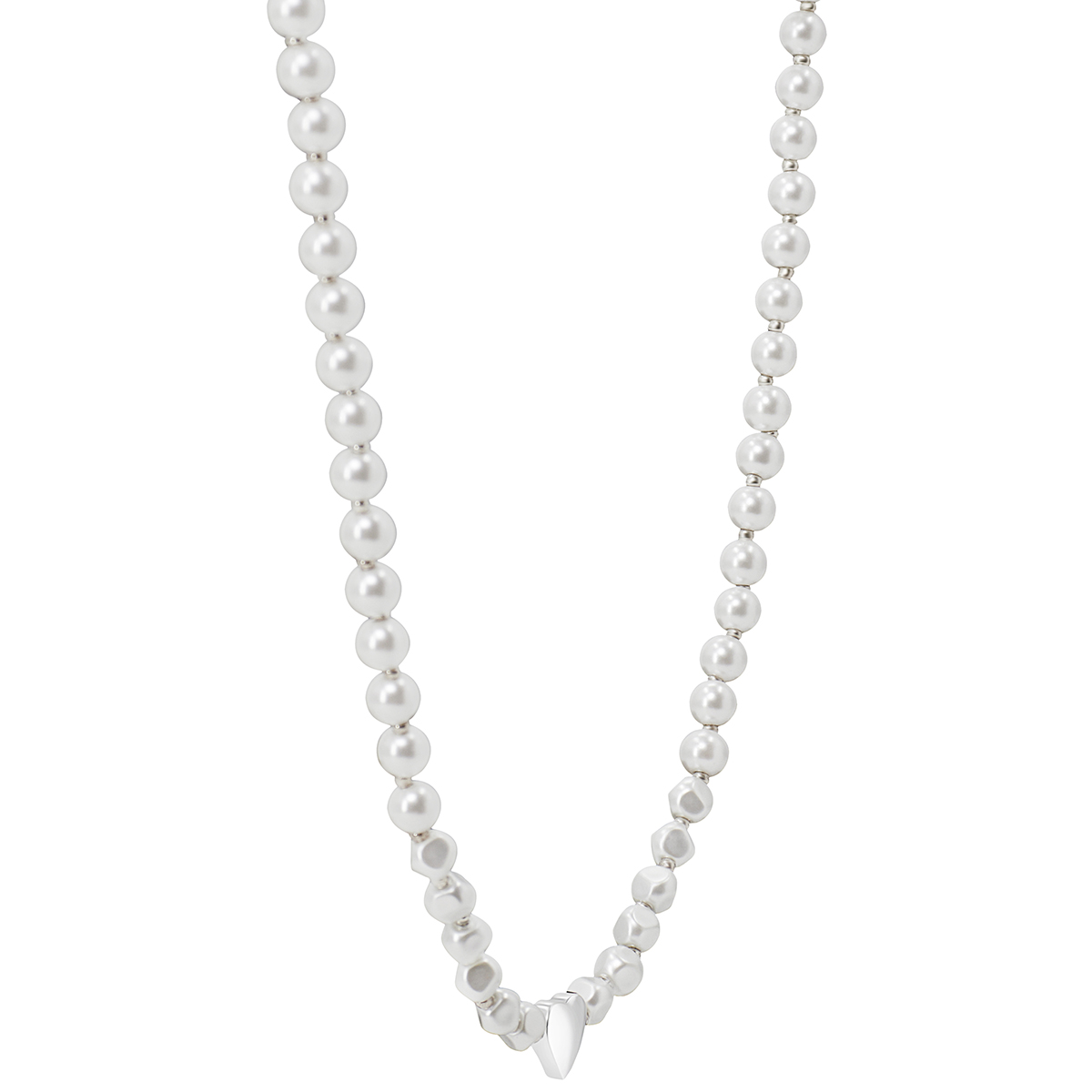 Design Collection Glass Pearl W/ Sculpted Heart Charm Necklace