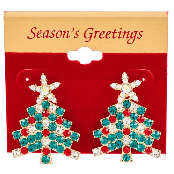 Christmas Tree Drop Earrings with Multi Color Glass Stones