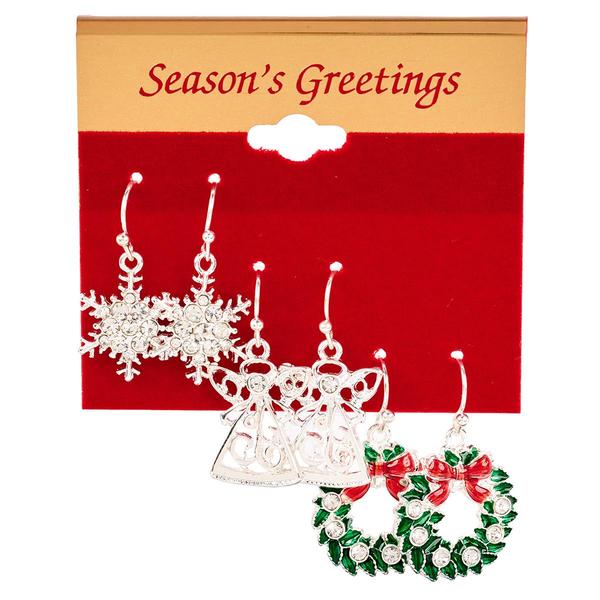 Snowflake/Wreath/Reindeer Holiday Trio Earring Set