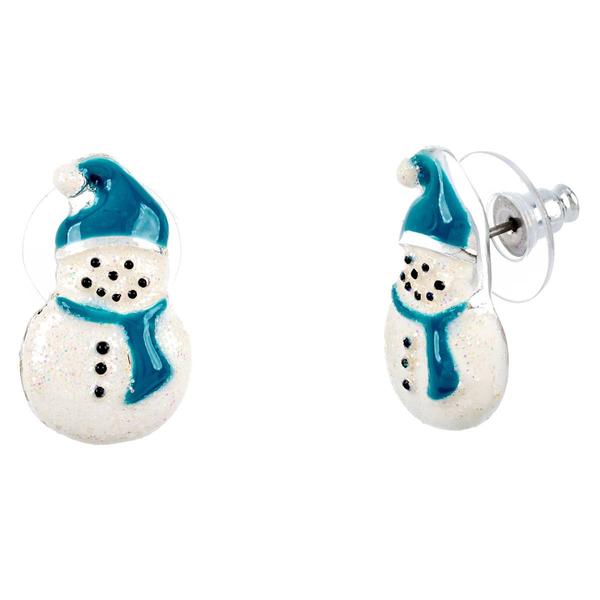 Blue Scarf & Hat Snowman Stud Earrings