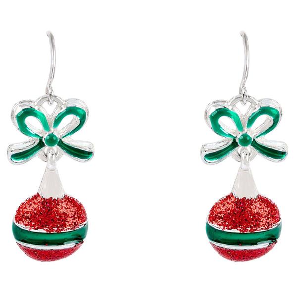 CZ Bow & Ball Ornament Drop Earrings alternate view