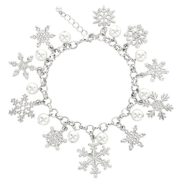 Silver Snowflake & Pearl Holiday Bracelet with Extender alternate view