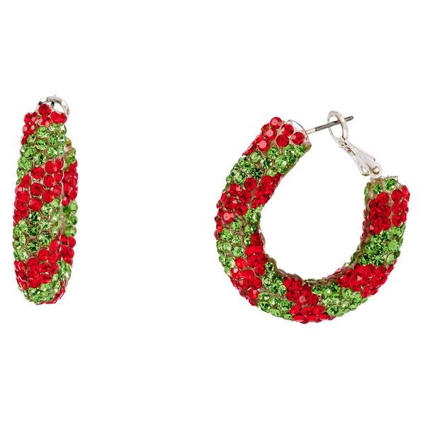 Red & Green Stripe Glitz Hoop Earrings alternate view