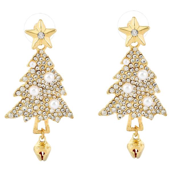 Gold-Plated Christmas Tree Earrings with Jingle Bells alternate view