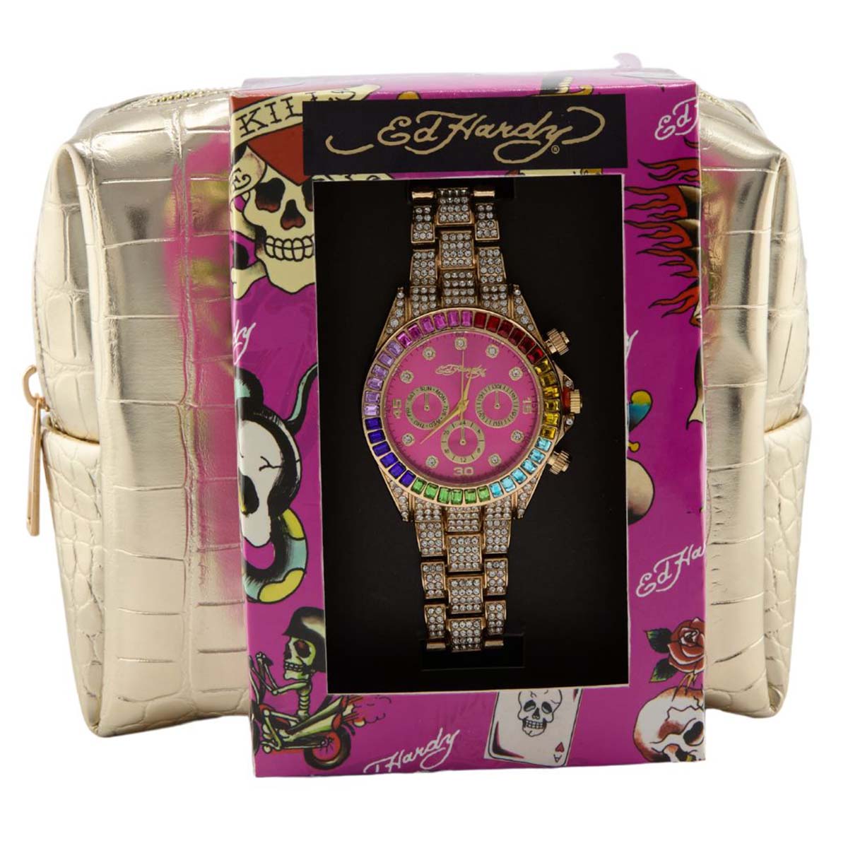 Womens  Ed Hardy Watch & Make Up Pouch Set - A1979G-07-Q27