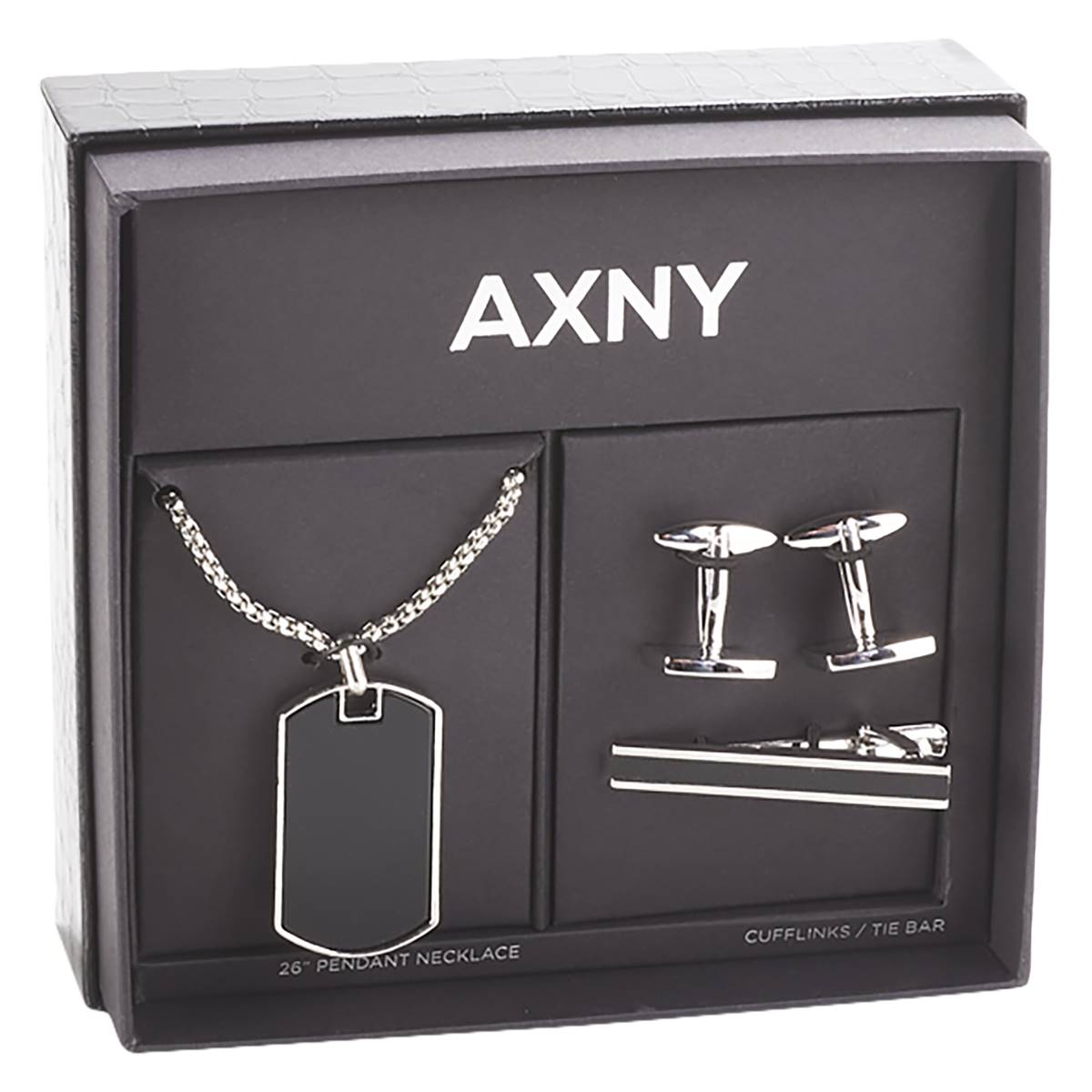 Mens Gentlemen's Classics(tm) Silver Necklace/Tie Bar/Cuff Links Set