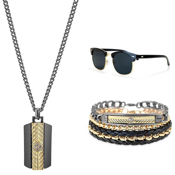 Mens American Exchange Two-Tone Pendan/Bracelets/Sunglasses alternate view