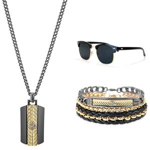 Mens American Exchange Two-Tone Pendan/Bracelets/Sunglasses alternate view