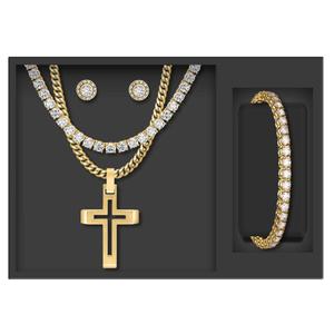 Mens Gentlemens Classics(tm) Gold-Tone Cross/Bracelet/Earrings Set