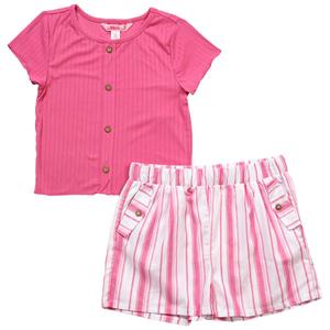 Girls (7-14) 1st Kiss(R) Ribbed Lettuce Edge Tee & Stripe Shorts alternate view